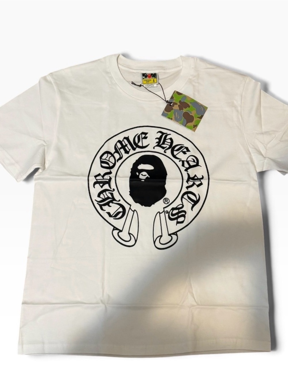 Bape White Short-Sleeve Tee with Black Graphic Logo